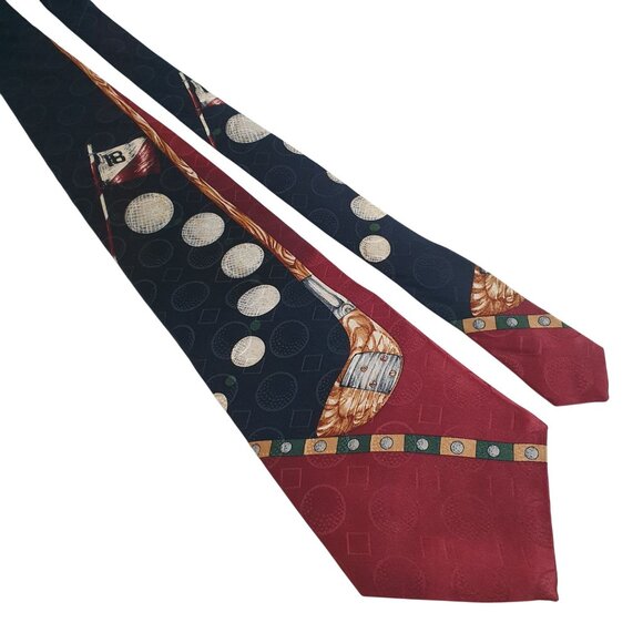 Evan Picone Sport Men Golf Theme Necktie Vintage All Silk Red Black Designer - Picture 1 of 6
